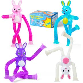 4 Pcs Easter Bunny Pop Tube Sensory Toys,Easter Basket Stuffer for Toddler Kids Boy Girls,Bunny fidgets Suction ADHD Autism Toy,Fidget Toys Autistic Travel Toys in Kuwait