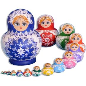 دمى التعشيش الروسية للأطفال Matryoshka Doll 10pcs مصنوعة يدويًا