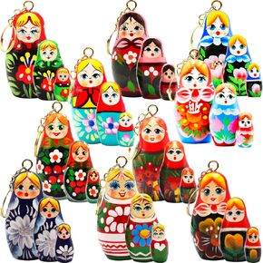 AEVVV Matryoshka Nesting Dolls keychain مجموعة 10 أجهزة كمبيوتر - دمى روسية حلقة هدايا تذكارية - سلاسل مفاتيح دمية التعشيش التقليدية - Matryoshka Keychain for Girls