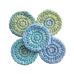 Multicolor Blue and Green Handmade Round Crochet Reusable Cotton Pads Craft Supply Coasters Approx 3 inches - Set of 5
