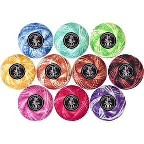 Crochet Thread 10 Balls Cardinal Size 8 for Crochet Hardanger Cross Stitch Needlepoint Hand Embroidery (Variegated colros)