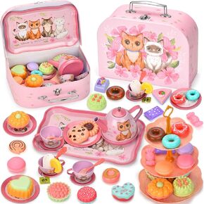 Mermaid Tea Party Set for Little Girls,Birthday Gifts for Age 3 4 5 6 Year Old Girls,Pretend Tin Teapot, Cups, Plates,and Food Sweet Treats Playset for Princess Tea Time Play Kitchen Toys in Kuwait