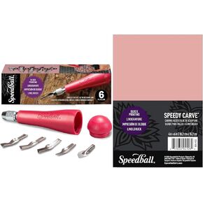 مجموعة طوابع الكتل المطاطية في لعبة SPEEDBALL مع أدوات Lino Cutter للطباعة المشمع ، الطباعة
