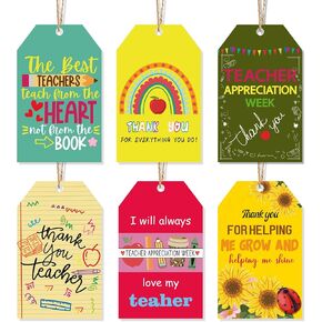 Howaf 60pcs شكرًا لك علامات هدايا المعلم ، أسبوع تقدير المعلم علامات معلقة مع سلسلة للمعلم Presents Decor ، President Performiation Gift Wrap Label ، شكرًا على تسمية اسم المعلم