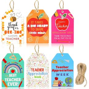 Howaf 60 Piece Teacher Teacher Teacher Teary ، شكرًا لك على علامات التسمية مع سلسلة للنساء ، شكرًا لك معلمًا ، Party Party Paper Paper Day Paper Tags for Gift Decor