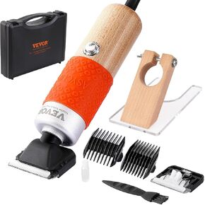 VEVOR Trimmer Guide 200W Electric Carver, 6-Speed Adjustable, Wooden Handle Carpet Carving Clippers, Shears with 2 Blades, for Handmade Rug Cleaning and Tuft, Orange