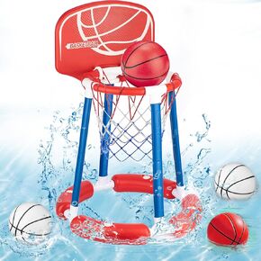 Pool Basketball Hoop with Backboard, Floating Pool Toy for Kids, Inflatbale Basketball Outdoor Toys with 4 Balls & Pump for Swimming Pool, Water Summer Toy for Kids Adults, Blue