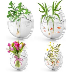 4 Pcs Wall Fish Tank Wall Aquarium Hanging Fish Bowls 9in 6in Acrylic Fish Bubble Ecosphere Decor Fish Bubble Hanging Fish Bowl Clear Vase Flower Plant Pot