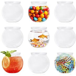 9 Pcs Plastic Fish Bowl, 26 Oz Clear Small Fish Tank, Unbreakable Mini Betta Bowls for Candy, Carnival Games, Halloween, Table Centerpieces, Party Decorations