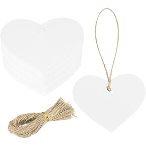MECCANIXITY 200Pcs Kraft Paper Gift Tags with String, 2.2 x 2.6 Inch Blank Hanging Labels Heart Shape Paper Labels Glittery Yellow Gift Tags for Price Tags, Christmas, DIY Crafts