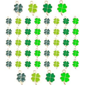 48 Pc st patricks day charms for jewelry making - four leaf clover charm pendants Assorted Colors for diy necklace Bracelet earrings jewelry Accessorie Sets
