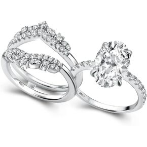 3.5 Carat Oval Cut Bridal Engagement Ring Set, Sterling Silver Insert CZ Wedding Rings Set, Elegant Engagement and Anniversary Rings for Women