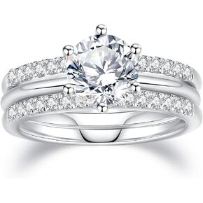 Moissanite Bridal Ring Sets for Women Moissanite Wedding Ring Set D Color VVS1 Round Cut Engagement Rings S925 Sterling Silver Promise Rings for Women Wife