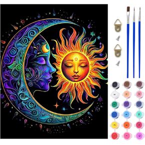 Lxmsja Moon Paint بواسطة أرقام أرقام للبالغين ، طلاء أشعة الشمس بأرقام للبالغين المبتدئين ، يزداد حرفات DIY مجموعات الطلاء الزيتية لديكور الجدار المنزلي 16 × 20 بوصة (بدون إطار)