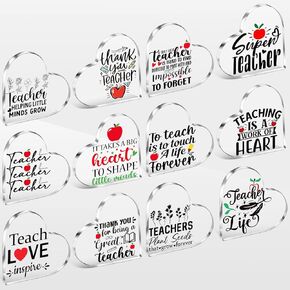 12 Pcs Teacher Appreciation Gifts, Teacher Gifts for Women, Acrylic Plaque Keepsake Paperweight Heart Shape for Appreciation Week Graduation Desk Office Decor