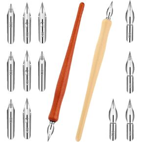 14 PCS DIP PEN SET ، مجموعة رسم للخشب مع 12 بديلة Flex Flex Fountain PEN NIB للمبتدئين أساتذة يكتبون رسم رسم