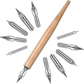 11 PCS Dip Pens ، G Pen حبر الحبر ، حامل قلم رسم خشبي مع أقلام تراجع الفولاذ المقاوم للصدأ للكوميديا ​​، الرسم ، الكتابة ، الخط