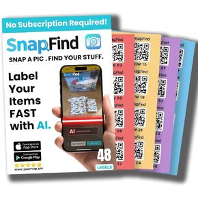 Smart QR Code Labels – AI Auto-Labeling, No Typing! Storage Bins & Moving Containers – iOS and Android – 48 White Stickers (2.5" x 2.5")