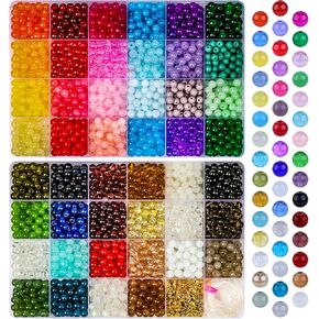 XSEINO 2500 Pieces 6mm Round Glass Beads for Jewelry Making, 46 Colors Crystal Beads for Bracelets Jewelry Making and DIY Crafts