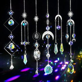 Suddus 6pcs Sun Cathers Window Indoor ، معلقة K9 Crystals Prism قوس قزح Suncatchers للقطط ، عيد الميلاد ، في الهواء الطلق ، الجدار ، الحديقة ، الفناء ، غرفة ، ديكور المنزل لطيف
