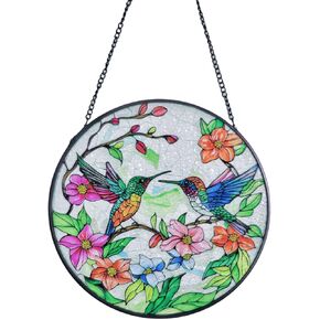 Vibrant Handcrafted Hummingbird Sun Catcher - Colorful 8-Inch Stained Glass Decoration for Home, Garden, and Window for Nature Lovers, Bird Enthusiasts, and Garden Decor Lovers (A)
