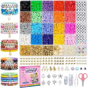 LZOUOWO 7200 Clay Beads Set Flat Heishi Beads for Bracelet Making Aesthetic Kit 24 Colors Polymer Clay Beads Jewelry Making and Letter Beads for Friendship Bracelets Smiley Face Number Glow Beads in Kuwait