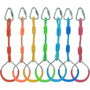 7pcs خواتم Ninja Germnastic Colorful For Kids - مجموعات لعب الفناء الخلفي في الهواء الطلق ومعدات الملعب ، حلقات البار المتأرجحة ، حلقات العقبات ، American Ninja Warrior Obsoly Course Processories Backyard Swing