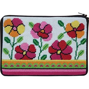 Alice Peterson Stitch & Zip Needlepoint Purse Kit - Pink & Orange Poppies