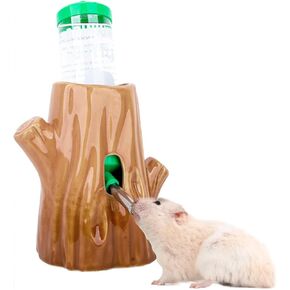 Coffee-Colored Stump-Shaped Ceramic Leak Proof Hamster Water Bottle Guinea Pig Drinker 4.27oz(125ML) with Bracket Suitable for Syrian Dwarf Hamster Mice Chinchillas Gerbils Other Small Animal