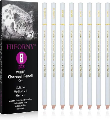 HIFORNY 10 Pieces Colored Charcoal Pencils for drawing- Black White Charcoal Pencils for Sketching,Shading,Blending,Portrait - Ideal for Beginners & Artists in Kuwait