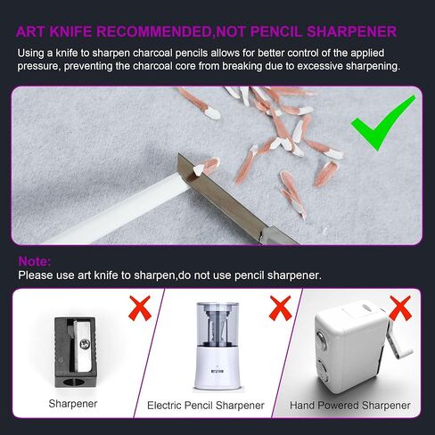 HIFORNY 10 Pieces Colored Charcoal Pencils for drawing- Black White Charcoal Pencils for Sketching,Shading,Blending,Portrait - Ideal for Beginners & Artists in Kuwait