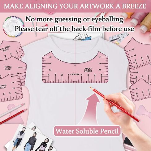 QUKLOGEN Sublimation Shirts Tool Kits 76 Pcs Shirt Measure Ruler Set Reusable Round Neck and V-Neck Alignment T-Shirt Guide Ruler Teflon Sheet for Heat Press 12 x 16in Heat Resistant Tape in Kuwait