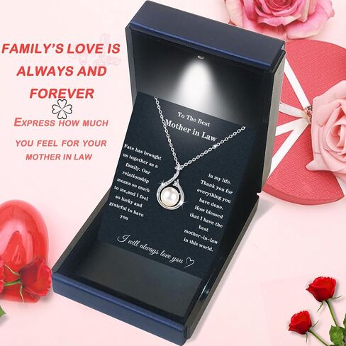 Mother In Law Necklace 925 Sterling Silver Mother In Law Christmas Gifts Mothers Day Gifts For Mother In Law With Message Card &Gift Box (688-Pearl) in Kuwait