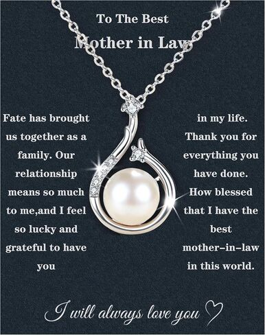 Mother In Law Necklace 925 Sterling Silver Mother In Law Christmas Gifts Mothers Day Gifts For Mother In Law With Message Card &Gift Box (688-Pearl) in Kuwait