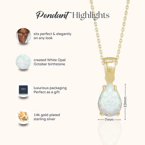 14K Gold Plated Opal Necklace for Women - October Birthestone Teardrop Necklace - Gold Jewelry for Women - Dainty Gold Necklace - Everyday Necklaces - Gold Necklaces for Women in Saudi Arabia