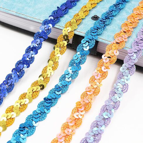 Sequin Braid Trim, 0.6 Inch Wave Sequin Strip, Glitter Metallic Paillette Sequin Ribbon, Embellishment DIY Sewing Costume, 27 Yards, Royal Blue in Kuwait