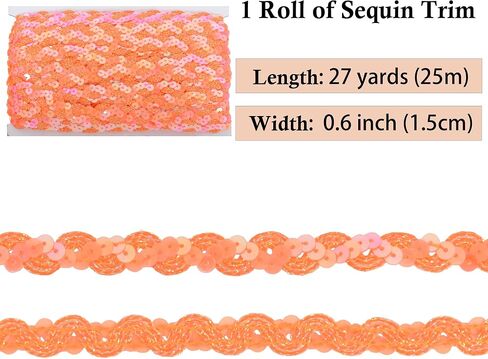 Sequin Braid Trim, 0.6 Inch Wave Sequin Strip, Glitter Metallic Paillette Sequin Ribbon, Embellishment DIY Sewing Costume, 27 Yards, Royal Blue in Kuwait