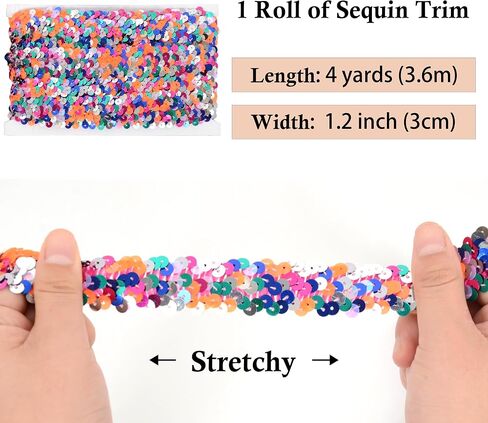 تقليم الترتر المرن ، 1.2 بوصة 3 صف من 3 صفوف شريحة بليتر بليتر بايليت ترتر الشريط ، مشاريع Sey Sequin Sequin Metallic Stretch ، 4 ياردات in Kuwait