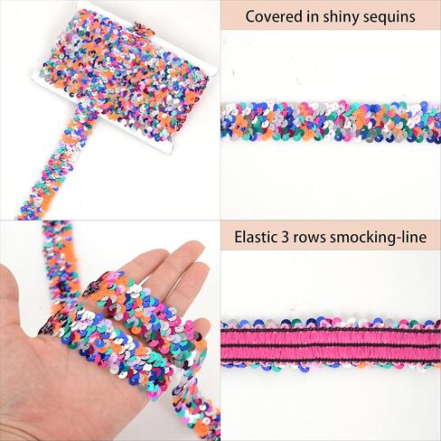 تقليم الترتر المرن ، 1.2 بوصة 3 صف من 3 صفوف شريحة بليتر بليتر بايليت ترتر الشريط ، مشاريع Sey Sequin Sequin Metallic Stretch ، 4 ياردات in Kuwait