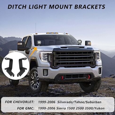 Ditch Light Brackets, LED Light Bar Mounting Bracket Universal Adjustable Pillar Hood Light Mount Clamp Holder for Off Road Jeep Truck SUV, Installing Without Drilling, 2PCS in Kuwait