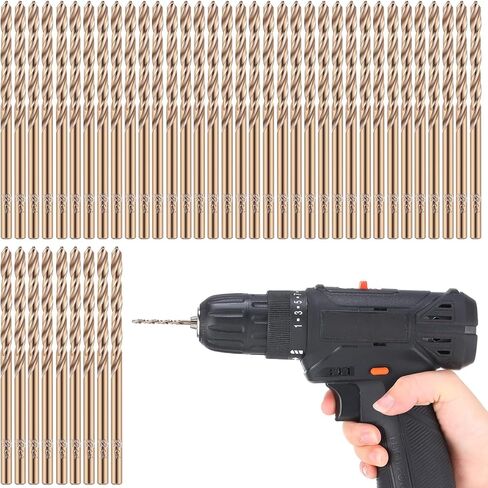 Mudder 50 قطعة 1/8 بوصة مثقاب M35 عالي السرعة من الفولاذ الملتوي الكوبالت مجموعة رؤوس مثقاب للمعادن الصلبة المصنوعة من الفولاذ المقاوم للصدأ والحديد الزهر والبلاستيك (1/8 بوصة) in Kuwait