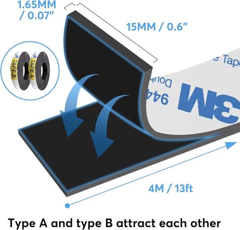 Adhesive Magnetic Tape A+B (6.6 ft + 6.6 ft), Magnetic Strips with Adhesive Backing for Screen Doors and Window Screens, Magnetic Stripes with Mutual Attraction in Kuwait