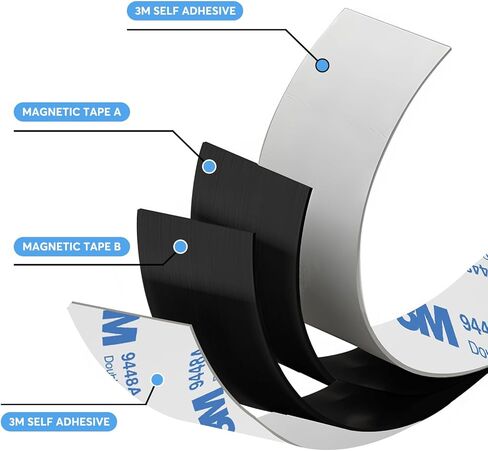 Adhesive Magnetic Tape A+B (6.6 ft + 6.6 ft), Magnetic Strips with Adhesive Backing for Screen Doors and Window Screens, Magnetic Stripes with Mutual Attraction in Kuwait