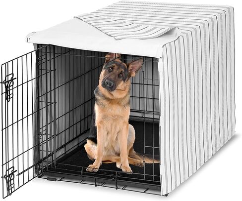 Sweet Jojo Designs 48in. Large Dog Crate Cover (White and Grey Stripe) Pet Cage, Kennel Covers (Modern, Neutral, Contemporary, Striped, Elegant, Pinstriped, Minimalist, Gray Stripes) in Kuwait