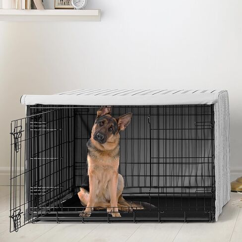 Sweet Jojo Designs 48in. Large Dog Crate Cover (White and Grey Stripe) Pet Cage, Kennel Covers (Modern, Neutral, Contemporary, Striped, Elegant, Pinstriped, Minimalist, Gray Stripes) in Kuwait