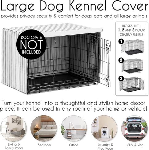 Sweet Jojo Designs 48in. Large Dog Crate Cover (White and Grey Stripe) Pet Cage, Kennel Covers (Modern, Neutral, Contemporary, Striped, Elegant, Pinstriped, Minimalist, Gray Stripes) in Kuwait