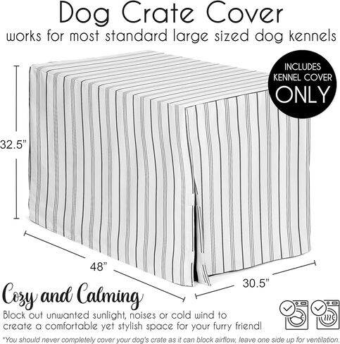 Sweet Jojo Designs 48in. Large Dog Crate Cover (White and Grey Stripe) Pet Cage, Kennel Covers (Modern, Neutral, Contemporary, Striped, Elegant, Pinstriped, Minimalist, Gray Stripes) in Kuwait