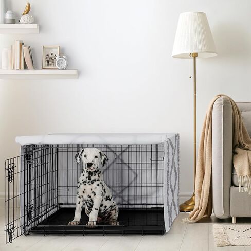 Sweet Jojo Designs 48in. Large Dog Crate Cover (White and Grey Stripe) Pet Cage, Kennel Covers (Modern, Neutral, Contemporary, Striped, Elegant, Pinstriped, Minimalist, Gray Stripes) in Kuwait