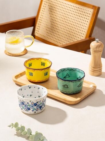 Handmade 7 oz Small Bowls - Ceramic Hand Painted Bowl Great for Ramekins, Dipping, Side Dish, Dessert, Sauce, Ice cream, Appetizer, Sushi in Gift Box, 3.5 inch, Set of 3, Glazed Pink in Kuwait