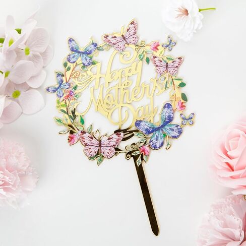 6 pcs Happy Mother's Day Cake Topper Cake topper Acrylic Mirror Cake topper Decorative Party Cake Decoration for Mother's Day (mother's day wreath) in Saudi Arabia